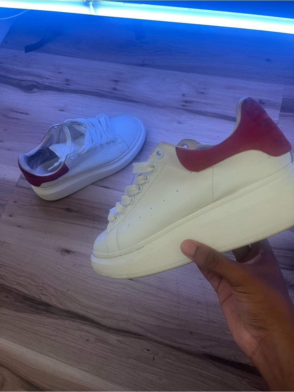 Alexander McQueen White Leather Platform Sneakers with Red Heel